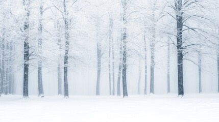 Naklejka premium Minimalist winter scene in serene snowy forest capturing tranquility and calm