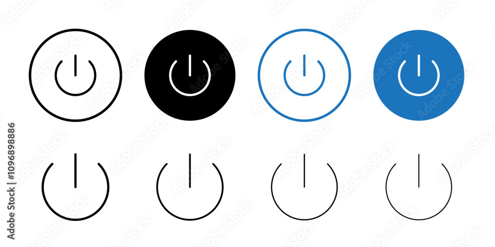 Poster power button icon thin line illustration set