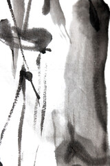 Monochrome Black and White Ink Wash Gentle Gradiant Background with Lines and Grays on Paper Grain