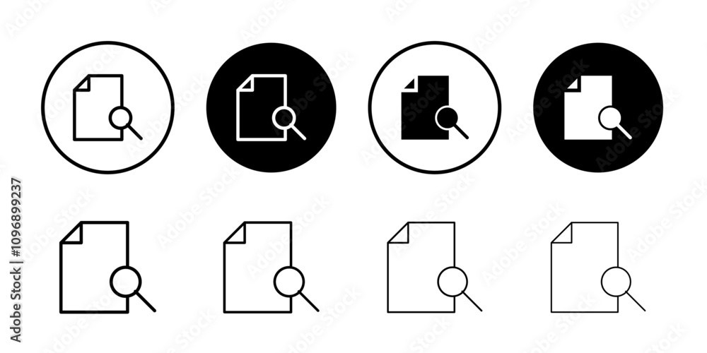 Aufkleber search file icon linear graphics set vector in black