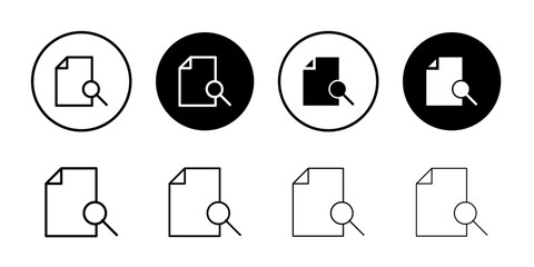 Search file icon linear graphics set vector in black