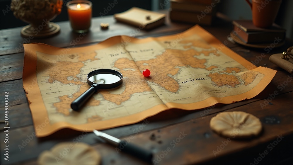 Poster a hand-drawn map with a red dot labeled 'you are here,' symbolizing belonging, placement, and being 