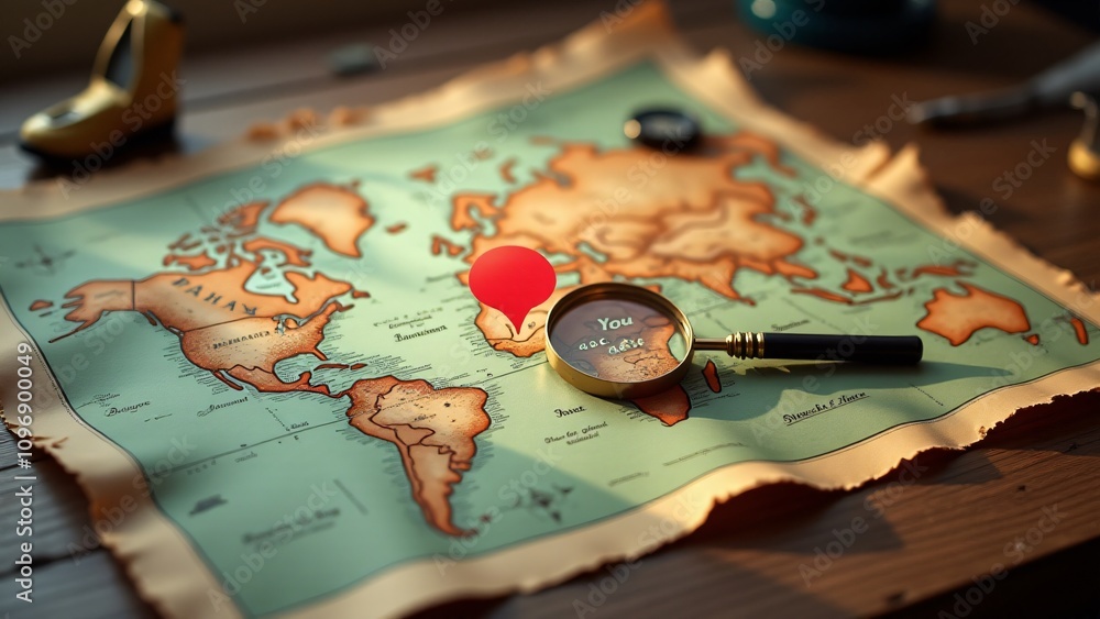 Poster a hand-drawn map with a red dot labeled 'you are here,' symbolizing belonging, placement, and being 
