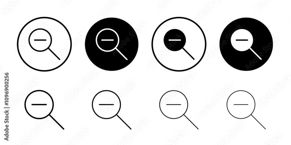 Poster zoom out icon flat vector set outline