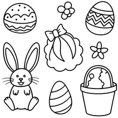 Easter  Vector Line Art, Easter Bunny Coloring , Page,  Easter Bunny with Easter Eggs, Easter Coloring Pages