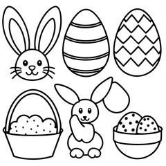 Easter  Vector Line Art, Easter Bunny Coloring , Page,  Easter Bunny with Easter Eggs, Easter Coloring Pages