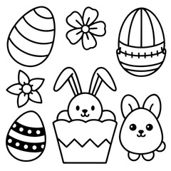 Easter  Vector Line Art, Easter Bunny Coloring , Page,  Easter Bunny with Easter Eggs, Easter Coloring Pages
