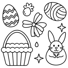 Easter  Vector Line Art, Easter Bunny Coloring , Page,  Easter Bunny with Easter Eggs, Easter Coloring Pages