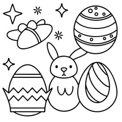 Easter  Vector Line Art, Easter Bunny Coloring , Page,  Easter Bunny with Easter Eggs, Easter Coloring Pages