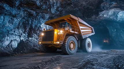 Heavy mining haul truck in underground operation, copper mining