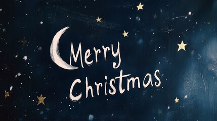 Merry Christmas Celebrated Under a Starry Sky with a Crescent Moon