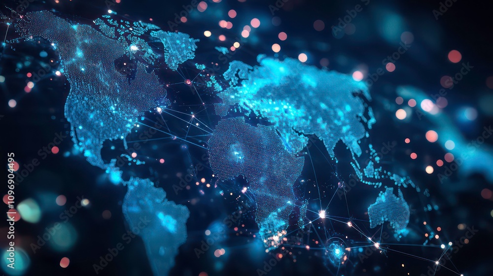 Poster abstract world map concept of global network and connectivity international data transfer and cyber 