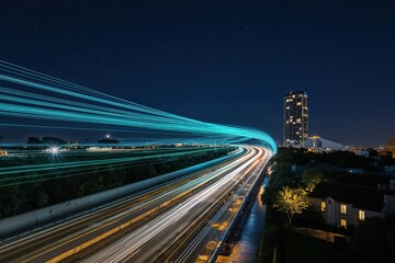 Obraz premium Enchanting Phosphorescence Visualization of Dynamic Motion at Night