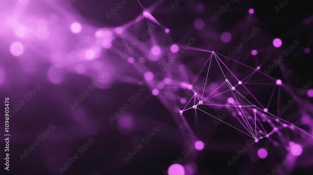 Poster abstract purple background with connecting dots and lines. structure and communication. plexus effec