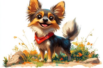 Happy Longhaired Chihuahua in Flowery Meadow