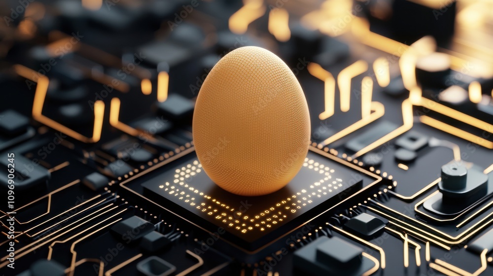 Poster innovative computer chip technology egg concept with futuristic circuit board patterns