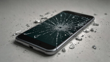 Mobile phone with broken screen. Technology concept. Recycling and repairing idea. Copy space.	