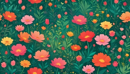 Campos de Flores Borrosas  Un fondo abstracto en tonos verdes, rosas y amarillos, imitando el aspecto borroso de un campo de flores visto de lejos. Ideal para crear un efecto de naturaleza relajante, 