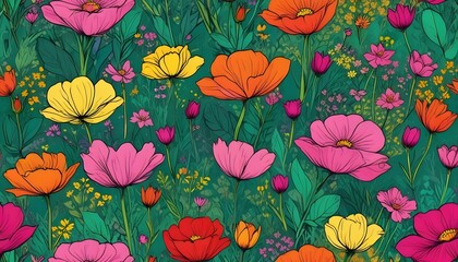 Campos de Flores Borrosas  Un fondo abstracto en tonos verdes, rosas y amarillos, imitando el aspecto borroso de un campo de flores visto de lejos. Ideal para crear un efecto de naturaleza relajante, 
