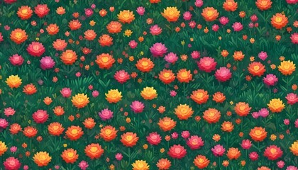 Campos de Flores Borrosas  Un fondo abstracto en tonos verdes, rosas y amarillos, imitando el aspecto borroso de un campo de flores visto de lejos. Ideal para crear un efecto de naturaleza relajante, 