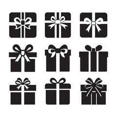 Set of Gift Box silhouette vector icon illustration