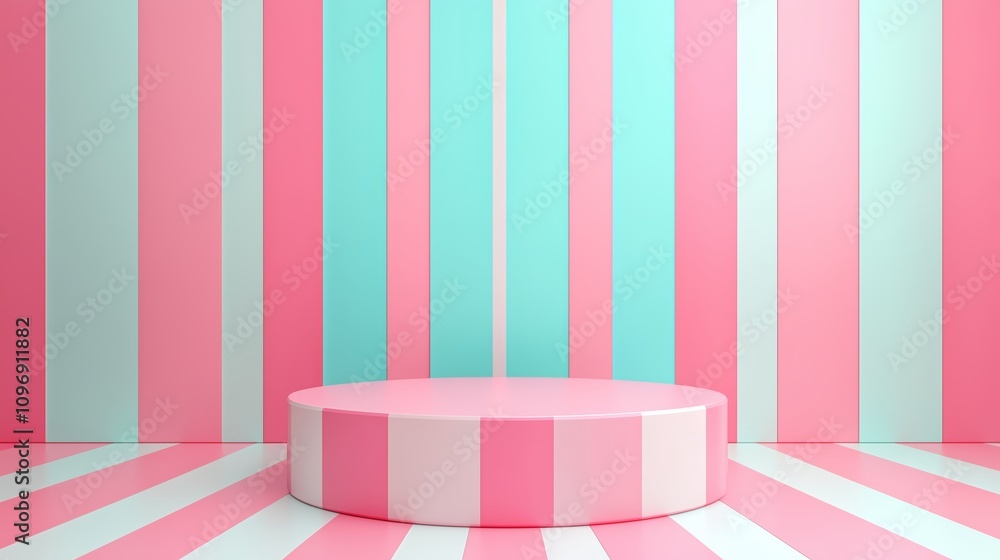 Poster an abstract colorful background with an empty stage podium or pedestal in the center.