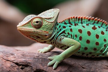 Obraz premium Herbaceous Chameleon in Focus: Closeup of Wildlife with Eye-Catching Skin
