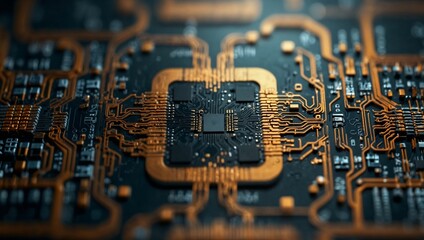 A closeup view of a microchip with intricate details and glowing edges, placed on a flat white background to highlight precision. Science and technology concept. Copy space.