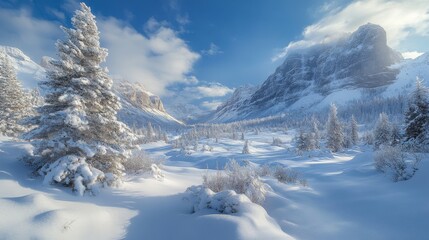 Obraz premium Snow Covered Mountain Valley Winter Landscape Scene
