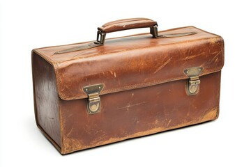 Vintage leather briefcase with sturdy handle and metal clasps