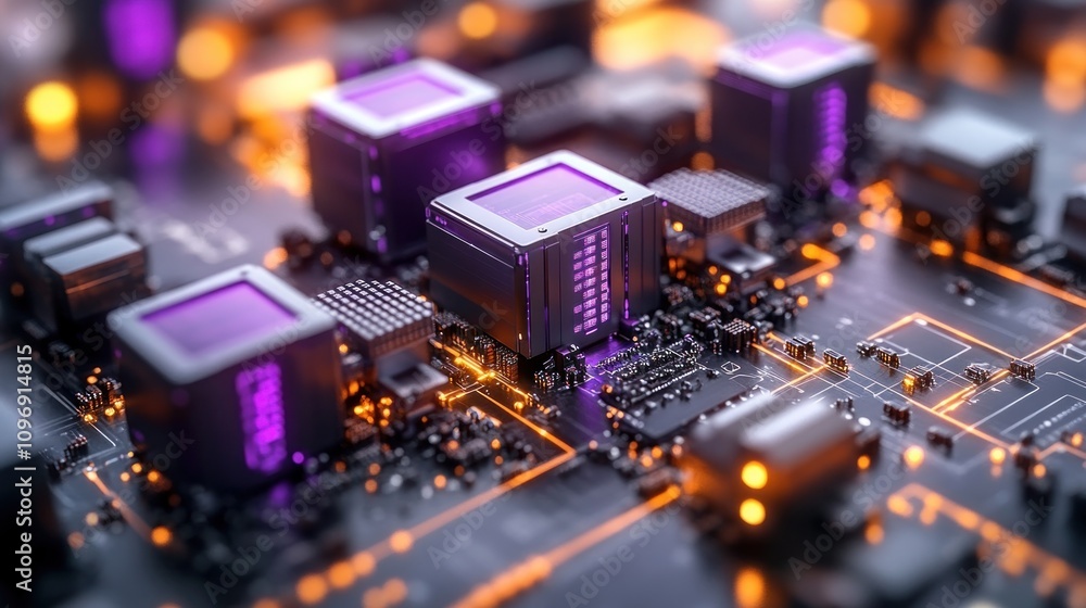 Poster futuristic microchip circuitry: a close-up view of advanced technology