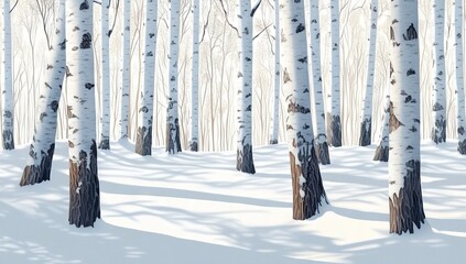 Birch Forest in Winter in the Style of an Acrylic Painting. AI generated illustration