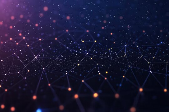 Night sky filled with digital crypto tokens, blockchain patterns forming constellations, 3D illustration