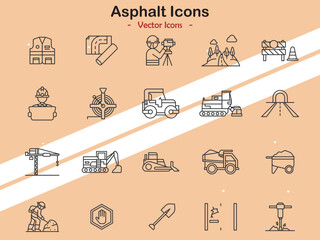Icons representing asphalt and roadwork concepts in vector style