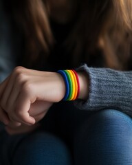 Colorful expression with rainbow wristbands on a casual outfit