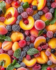 Vibrant summer salad with frozen fruits and fresh mint leaves