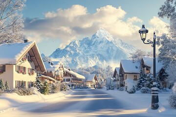 Fototapeta premium Beautiful Winter Landscape in the Bavarian Alps. AI generated illustration