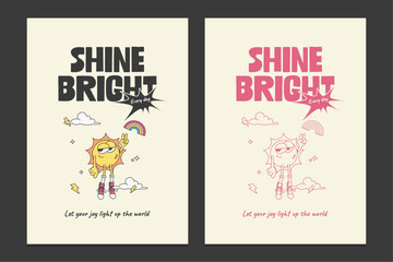 retro groovy poster or graphic t-shirt design with positive quote , vector illustration 