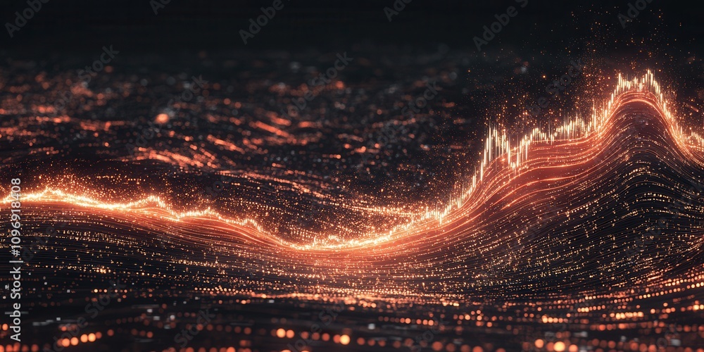 Poster a mesmerizing digital wave of glowing lines creates a dynamic, abstract landscape, suggesting energy