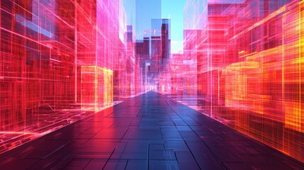 Neon Cityscape Digital Art Futuristic Streetscape