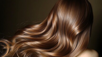 Fototapeta premium Long, flowing, shiny auburn hair cascading down a woman's back.