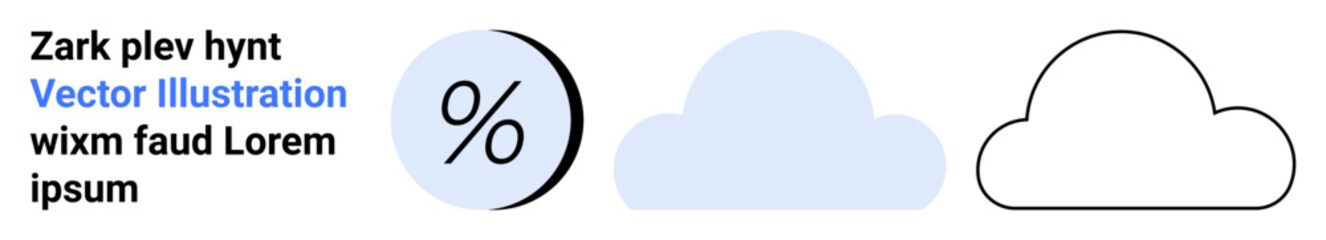 Percentage symbol, filled cloud, outlined cloud, lorem ipsum text. Ideal for infographics, data presentation, web design, educational materials, marketing, software interfaces, and cloud storage