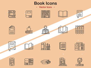 Icons showing books and reading themes in vector style