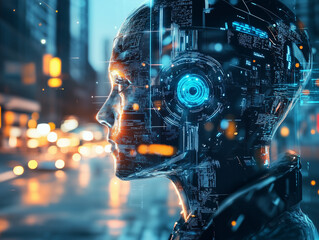 Obraz premium Artistic representation of artificial intelligence driving the future