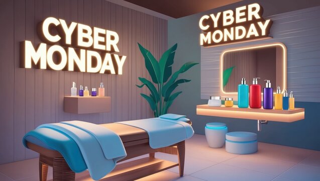 Relaxing spa treatment for cyber monday deals tranquil room wellness environment modern viewpoint self-care concept