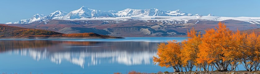 Autumn reflections majestic mountains and vibrant trees tranquil lake nature landscape scenic view serenity and beauty