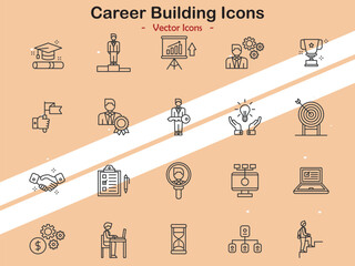 Icons depicting career development and professional growth themes in vector style