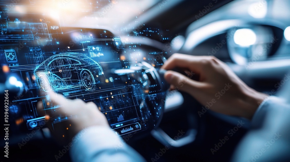 Poster automotive engineer using ai powered hologram for design innovation