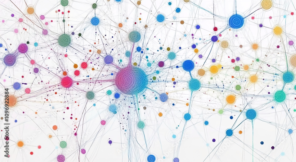 Poster Vibrant network of interconnected dots and lines illustrating complex relationships among data points