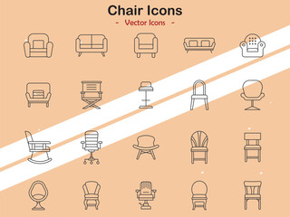 Icons representing chairs and seating furniture in vector style